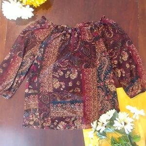 Chaps Floral Sheer Shirt Top 100% polyester